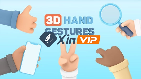 AE模板-50种三维卡通可爱手势触控操作动作动画 3D Hand Gestures Mockup Device插图